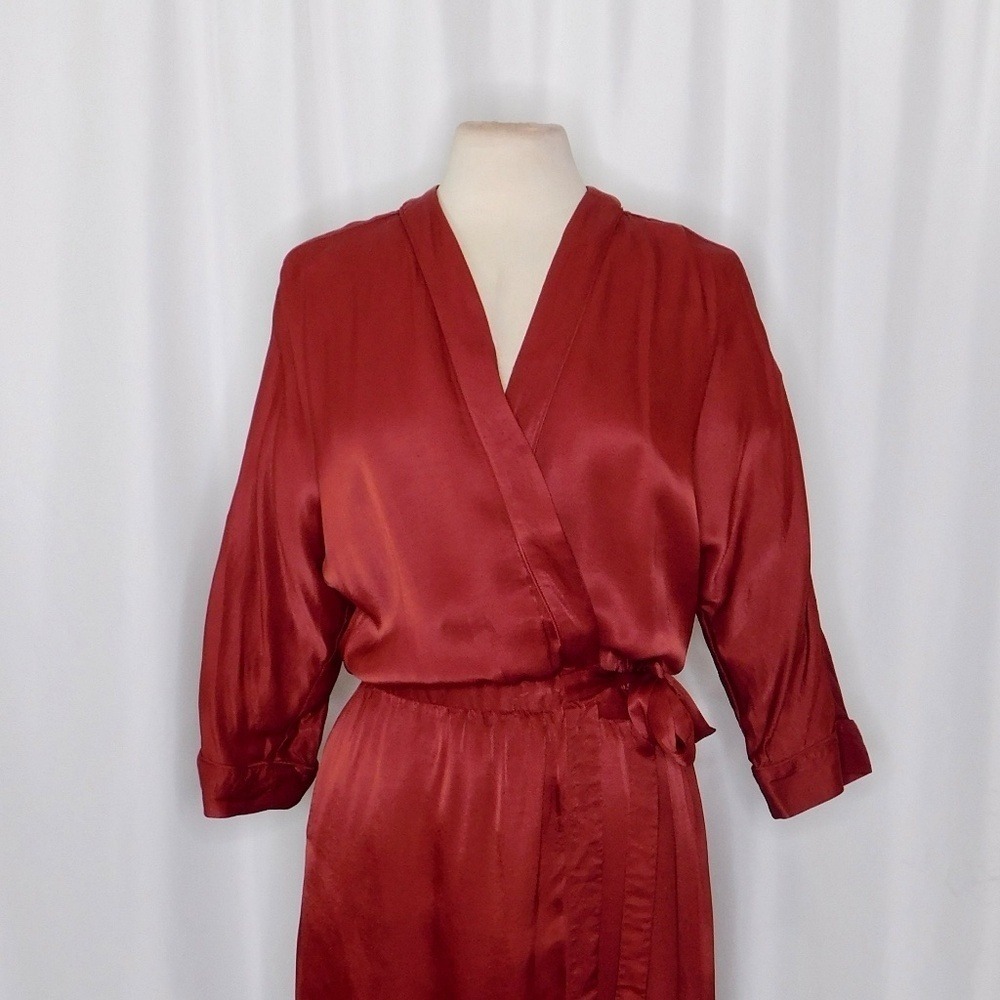 SCOTCH & SODA Maison Scotch Red Satin Wrap Dress Solid Party Cocktails Medium - Picture 4 of 14